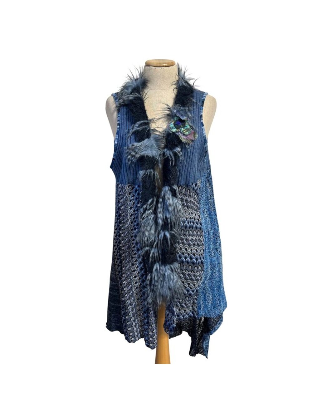 VTG Lee Andersen Women's Sz XL Patchwork Hobo Knit Sleeveless Sequin Vest